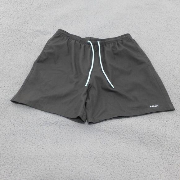 Huk Swim Trunks Mens Medium Lined Drawstring Fishing Beach Gray Pockets - Picture 1 of 12